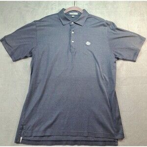 Peter Millar Duck Logo Polo Shirt Mens Medium Blue Striped Golf Preppy Office